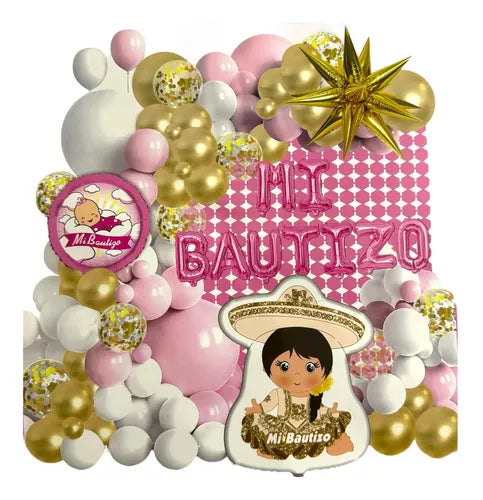 SET MI BAUTIZO (Para inflar con aire, incluye cortina, globos y letrero)