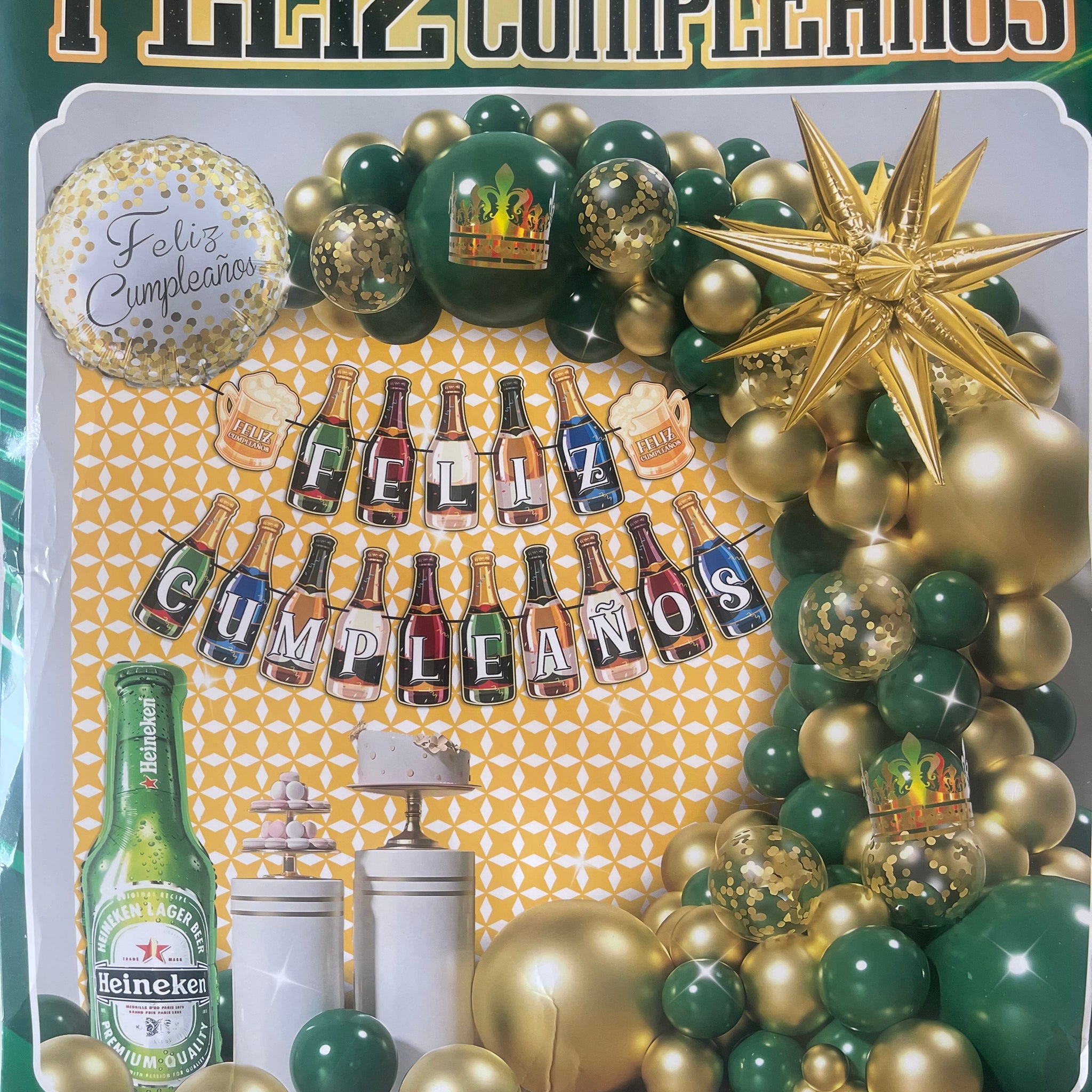SET CUMPLEAÑOS CERVEZA (Para inflar con aire, incluye cortina, globos y letrero)