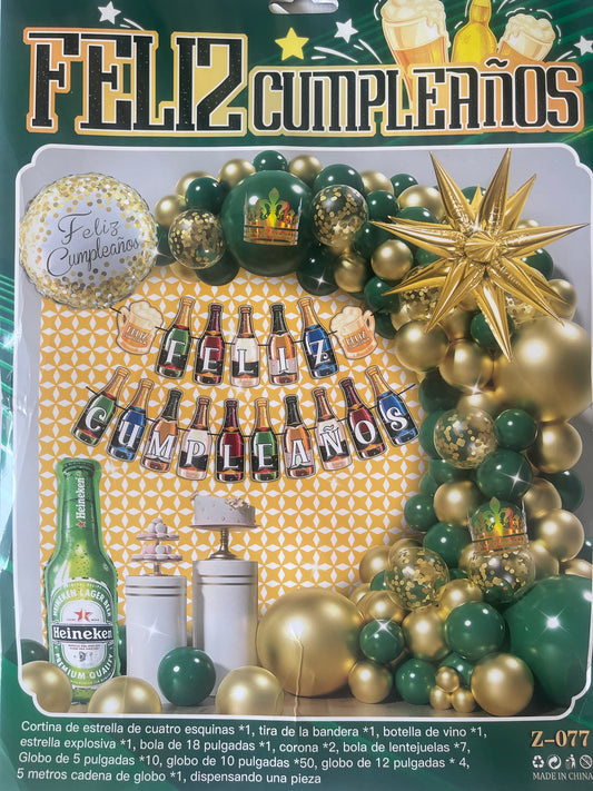 SET CUMPLEAÑOS CERVEZA (Para inflar con aire, incluye cortina, globos y letrero)