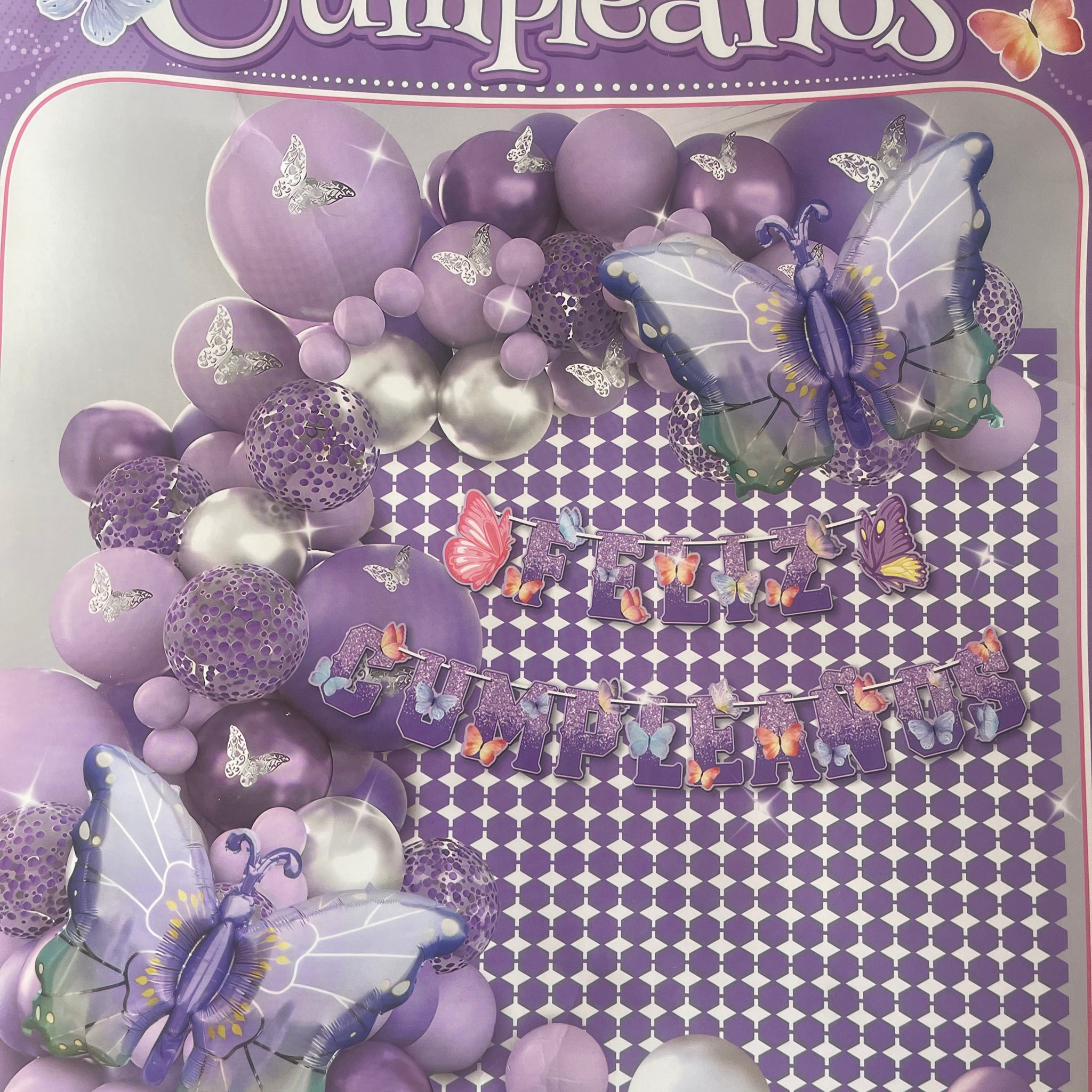 SET GLOBOS MARIPOSAS (Para inflar con aire, incluye cortina, globos y letrero)