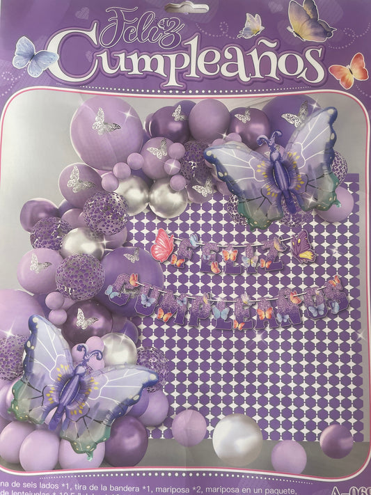 SET GLOBOS MARIPOSAS (Para inflar con aire, incluye cortina, globos y letrero)