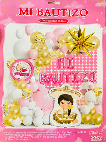 SET MI BAUTIZO (Para inflar con aire, incluye cortina, globos y letrero)