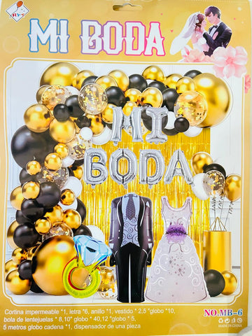 SET MI BODA (Para inflar con aire, incluye cortina, globos y letrero)