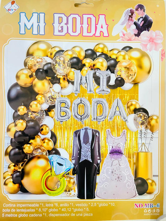 SET MI BODA (Para inflar con aire, incluye cortina, globos y letrero)