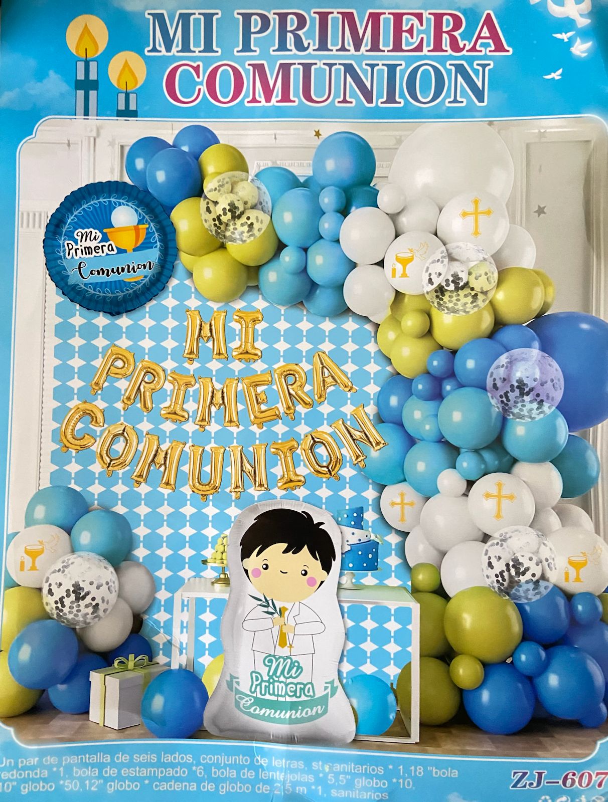 SET MI PRIMERA COMUNIÓN (Para inflar con aire, incluye cortina, globos y letrero)