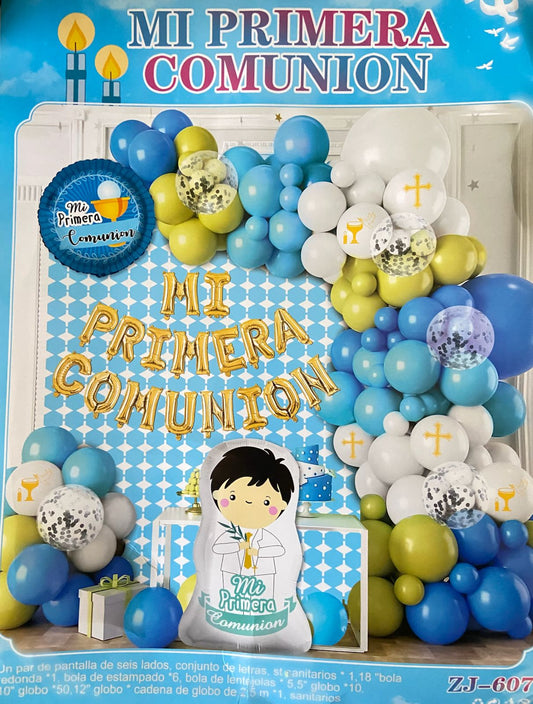 SET MI PRIMERA COMUNIÓN (Para inflar con aire, incluye cortina, globos y letrero)
