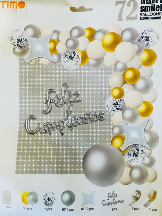 FELIZ CUMPLEAÑOS (Para inflar con aire, incluye cortina, globos y letrero)