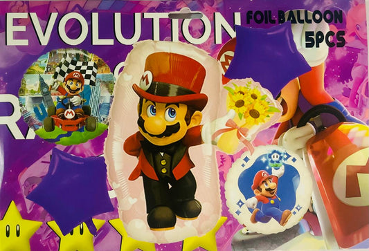 SET DE GLOBOS MARIO BROS (Para inflar con aire, incluye cortina, globos y letrero)