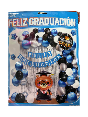 SET GLOBOS FELIZ GRADUACION (para inflar con aire, incluye cortina, globos y letrero)