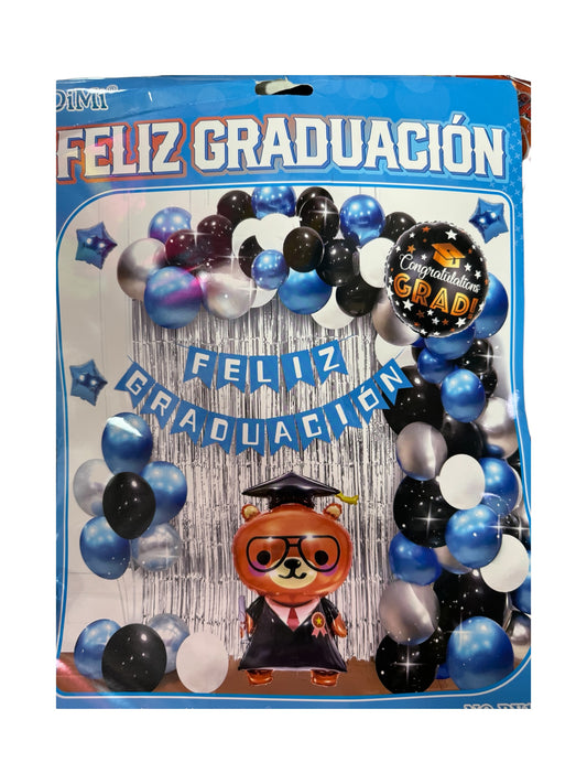 SET GLOBOS FELIZ GRADUACION (para inflar con aire, incluye cortina, globos y letrero)