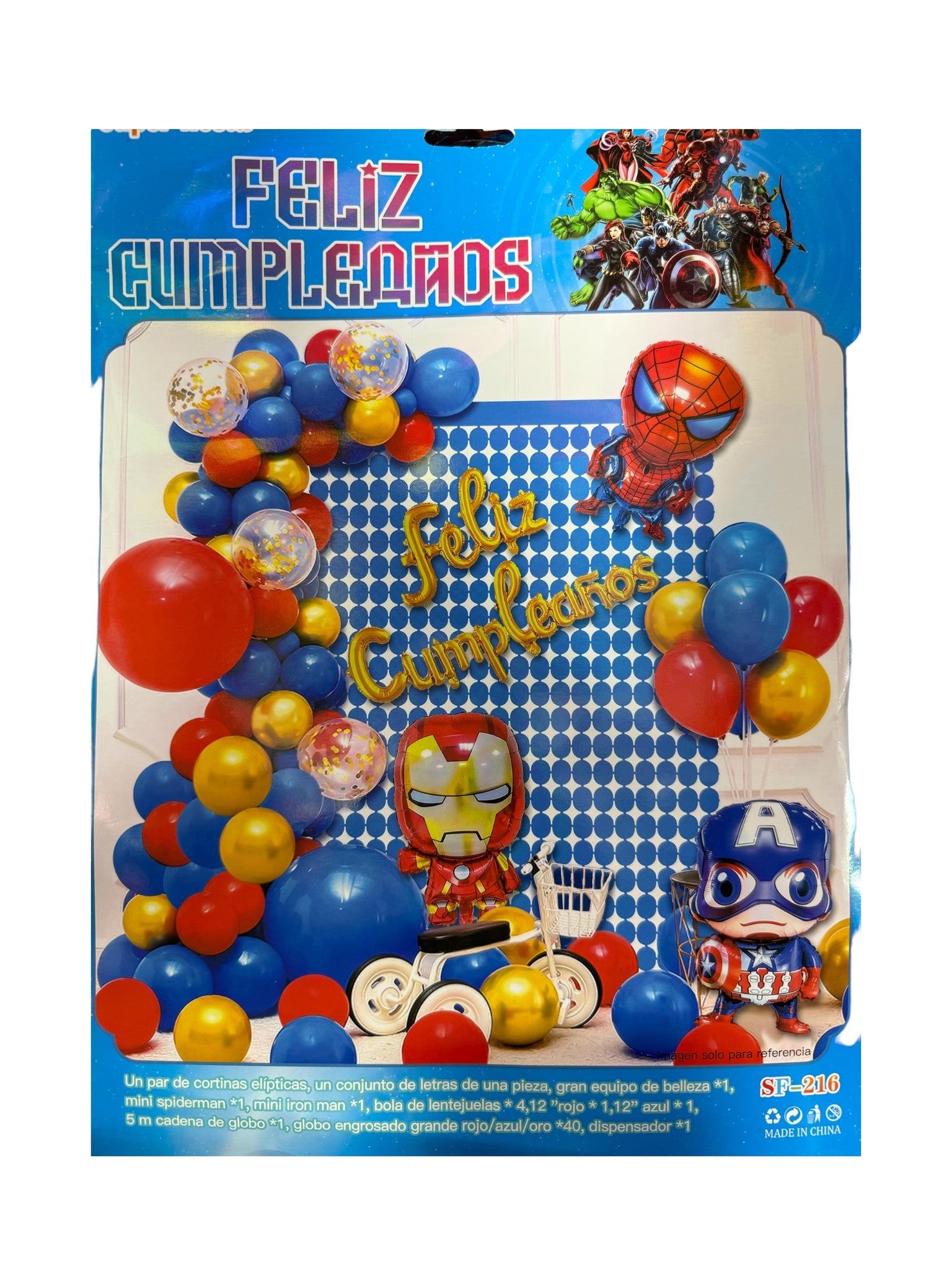 SET GLOBOS AVENGERS (Para inflar con aire, incluye cortina, globos y letrero)