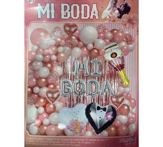 SET MI BODA (Para inflar con aire, incluye cortina, globos y letrero)