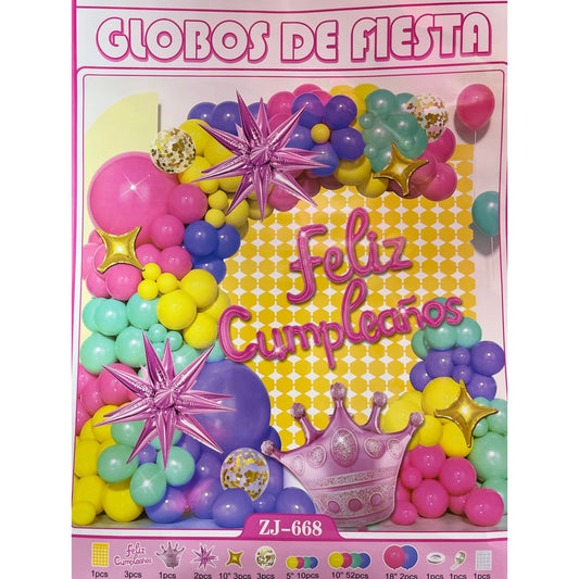 SET GLOBOS FELIZ CUMPLEAÑOS (Para inflar con aire, incluye cortina, globos y letrero)